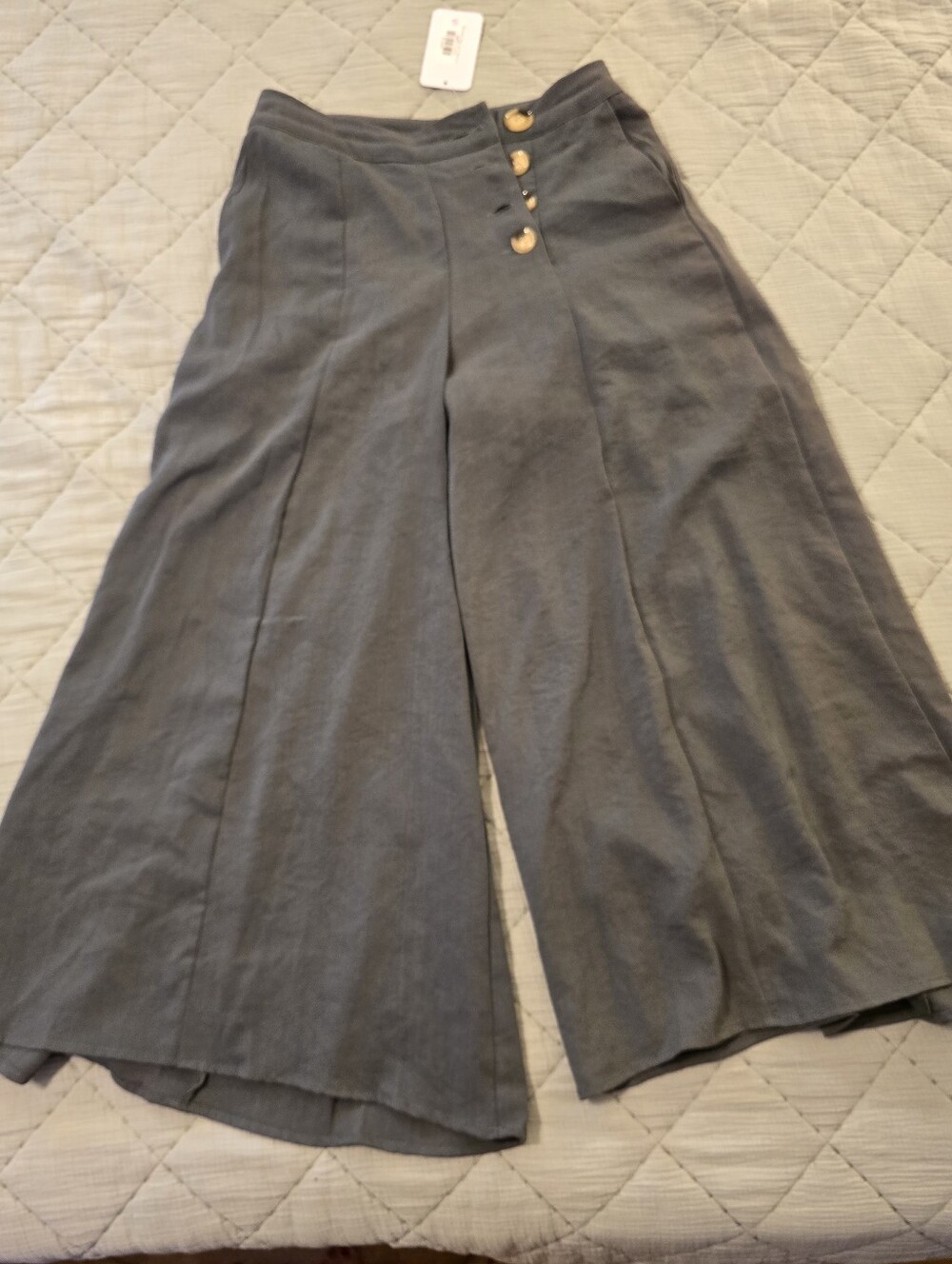 Wishlist Wide-Leg Button Front Gaucho Pants- Dusty Teal SZ Small